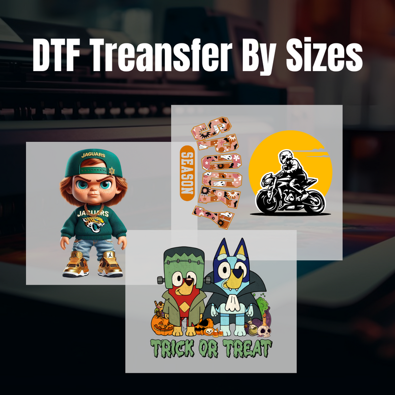 Custom DTF transfers by size