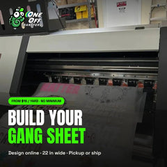 Build your DTF gang sheet online at One Off Transfers, from $16 per yard