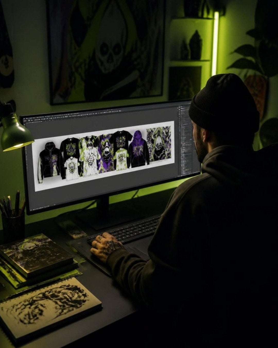Designer building a DTF gang sheet layout