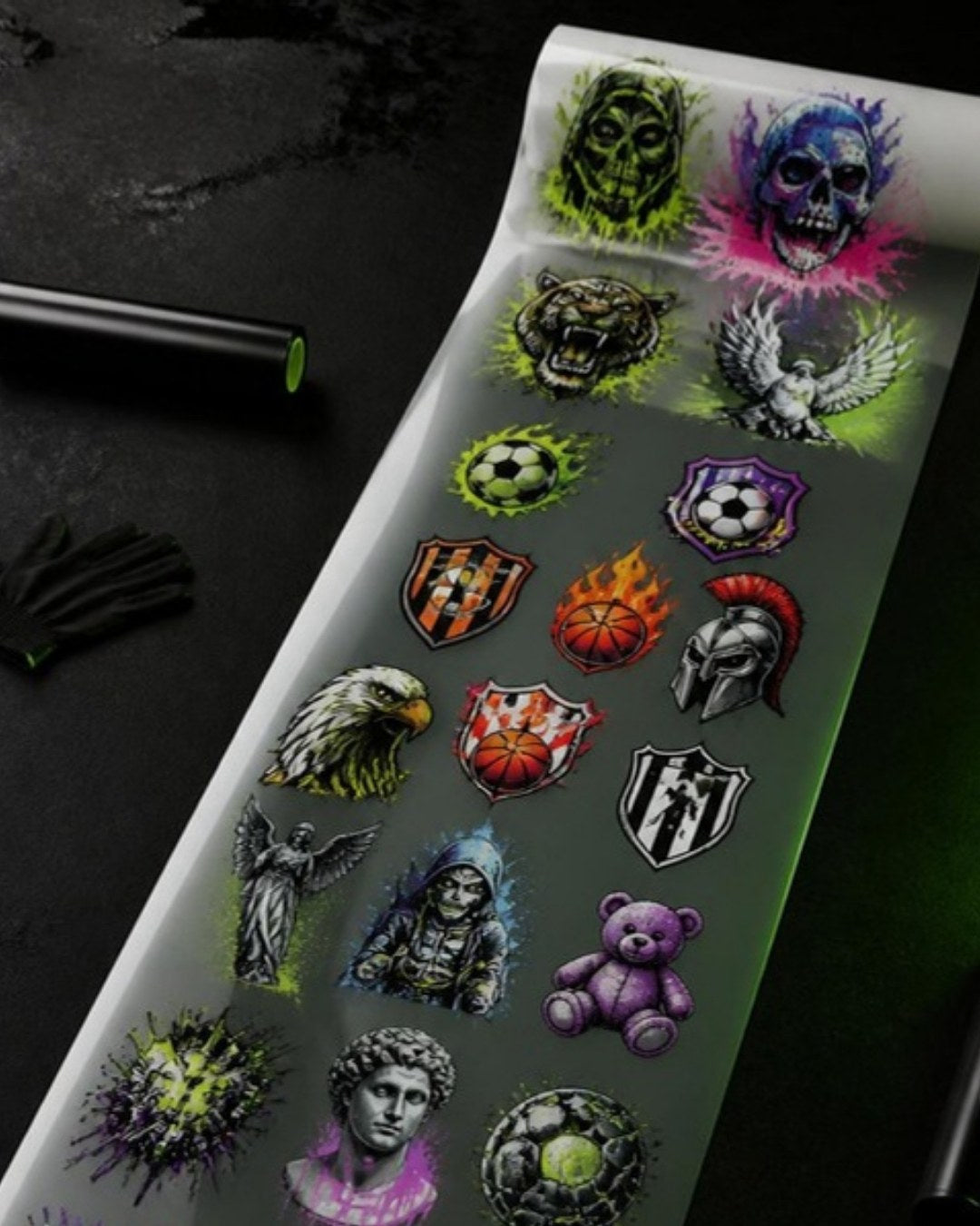 DTF gang sheet roll with full color designs