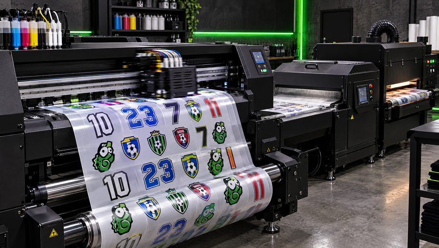DTF printer printing soccer transfers
