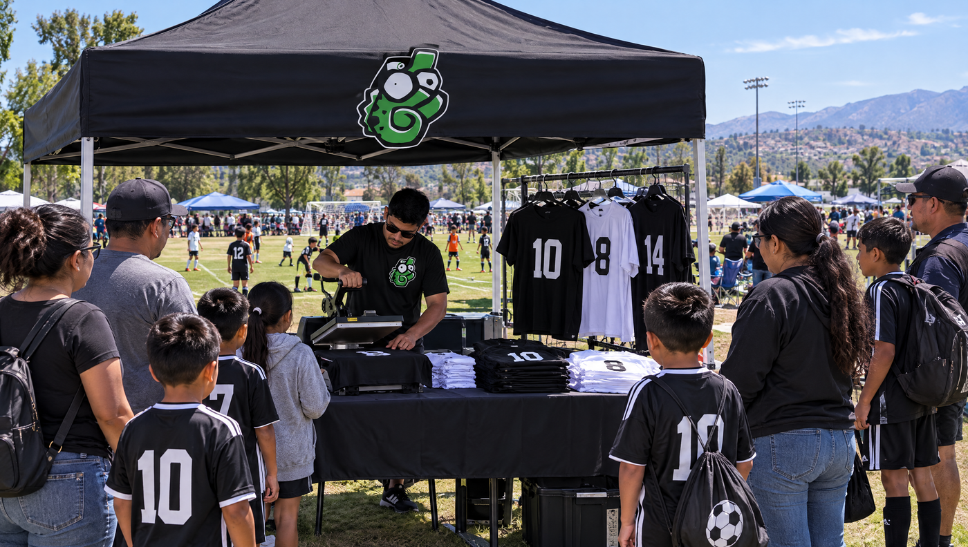 One Off pop-up print booth at a youth soccer tournament